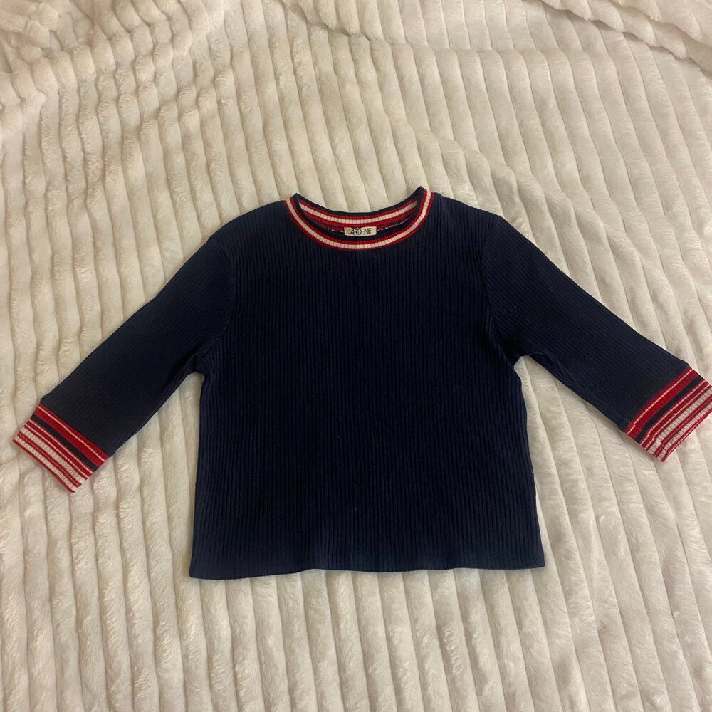 💙 Navy 3/4 Length Sleeve Grunge Stretch Top